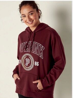 PINK Victoria Secret “LOVEPINK” Maroon Hoodie Sweater | 1986 Gold Foil Wreath